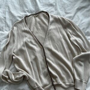 Djerf Avenue Cream Sweater with Brown Accents